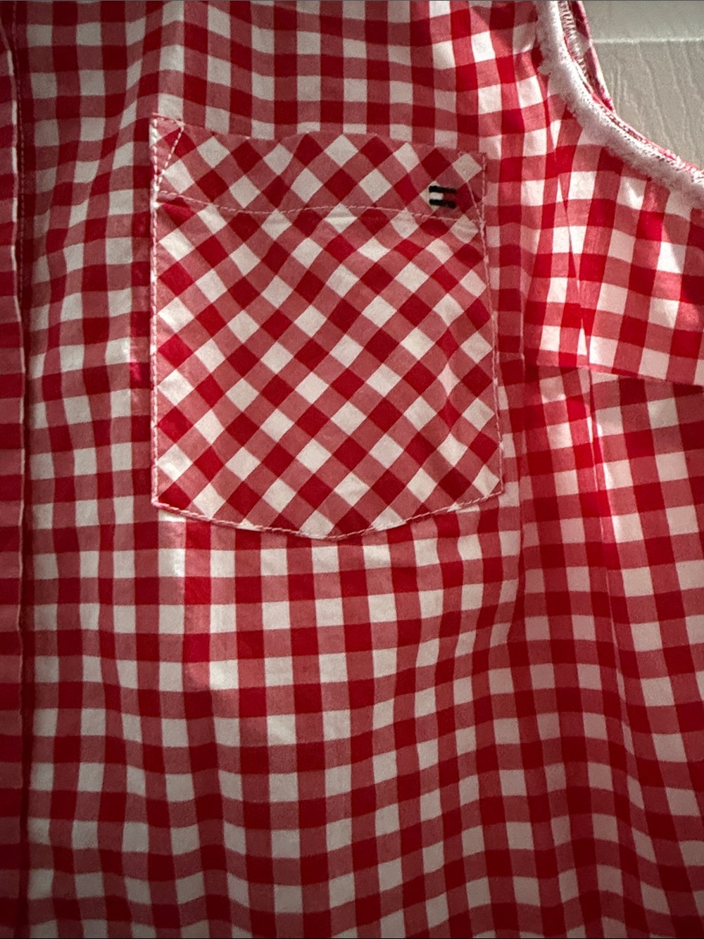 Tommy Hilfiger Red & White Gingham Sleeveless Button-Up Top - Picture 6 of 6